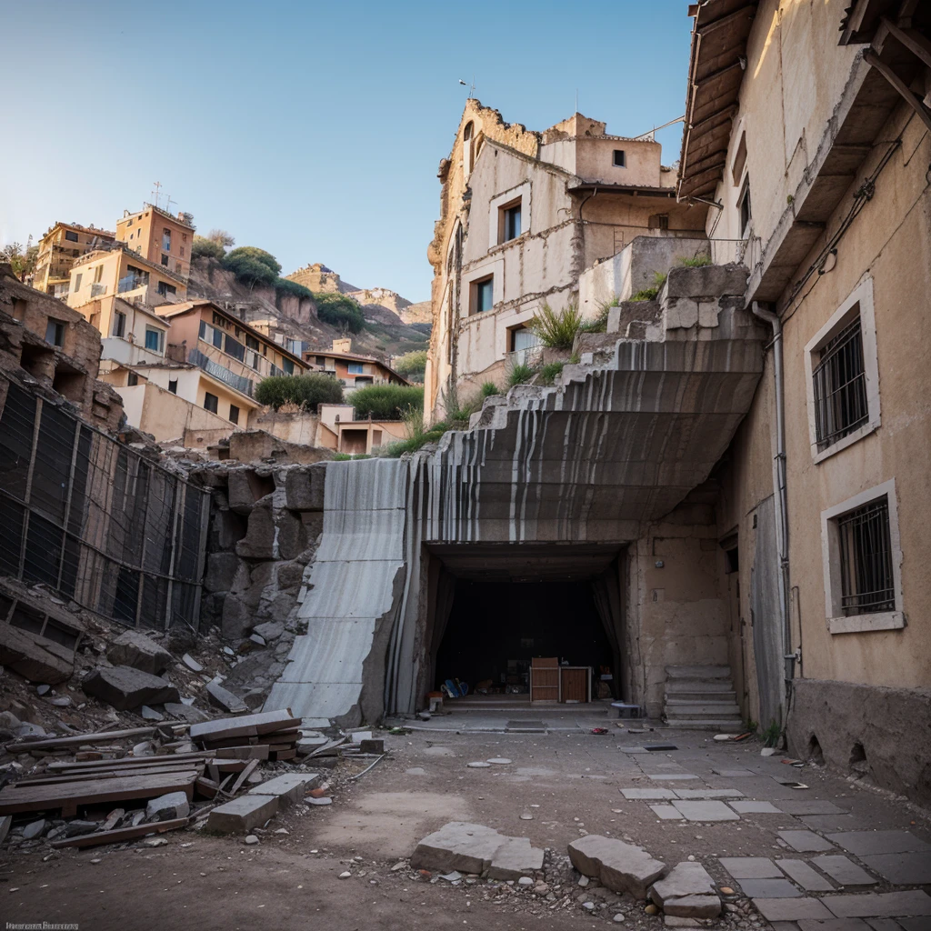 anciant rome forum building build in the rocks on the mountain with modern architecture details, dark gray colors of buildings modern details 