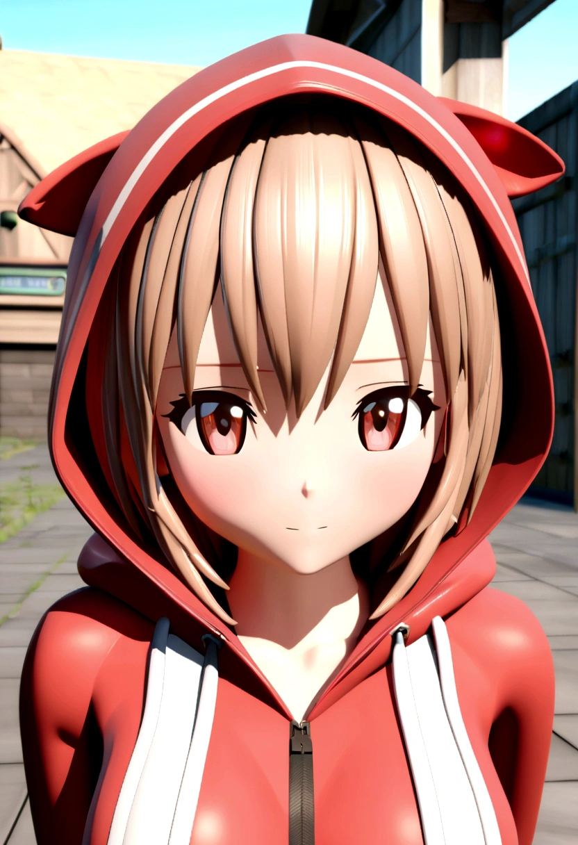 3D anime girl wearing hoodie with name "are"