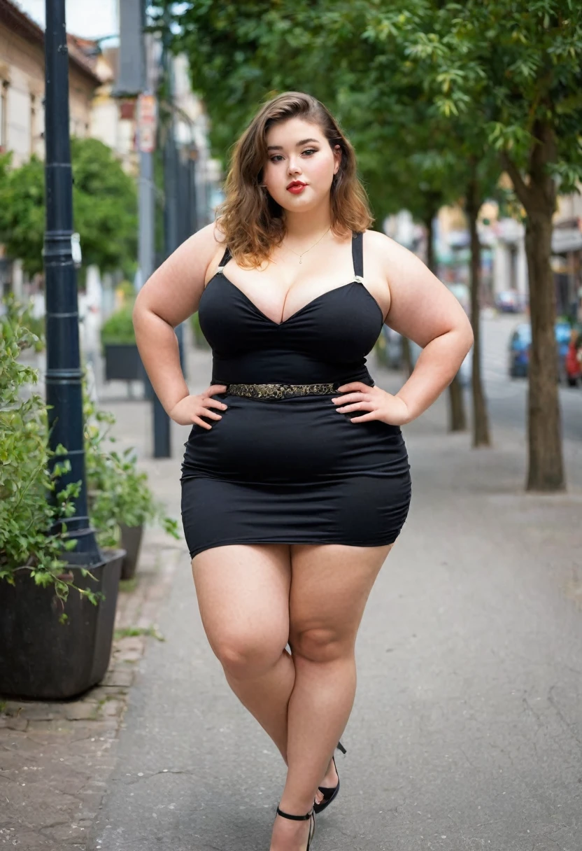 woman 21yo,lots of light full body,foreground,very wide hips,caderona,very busty, black dress project taping,transparent dress ,chubby, naked,a lot of cleavage ,mature,old,busty,skirt minishirt,all marked,busty hanging,showing thighs and legs,wide hips with a lot of volume,oldies vintage chubby, mini skirt