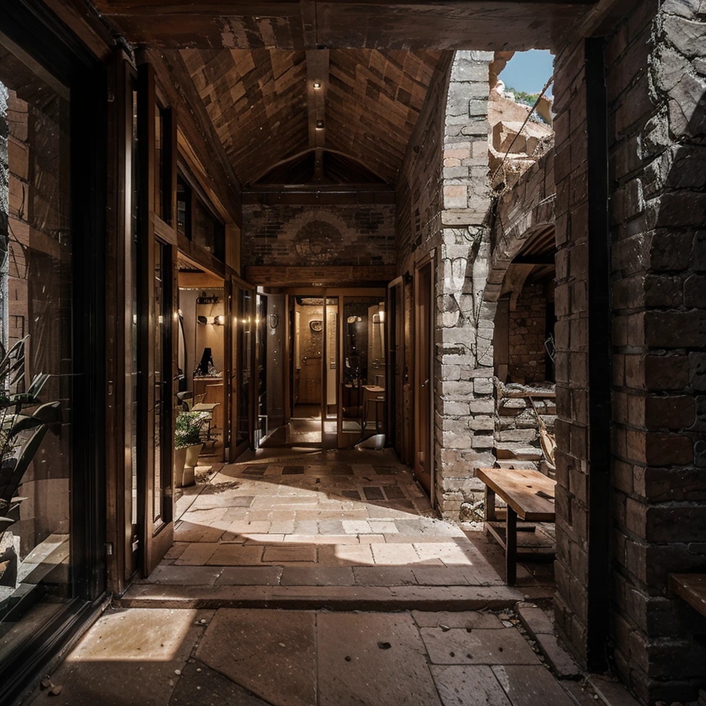 anciant rome forum building build in the rocks on the mountain with modern architecture details, dark gray colors of buildings modern details