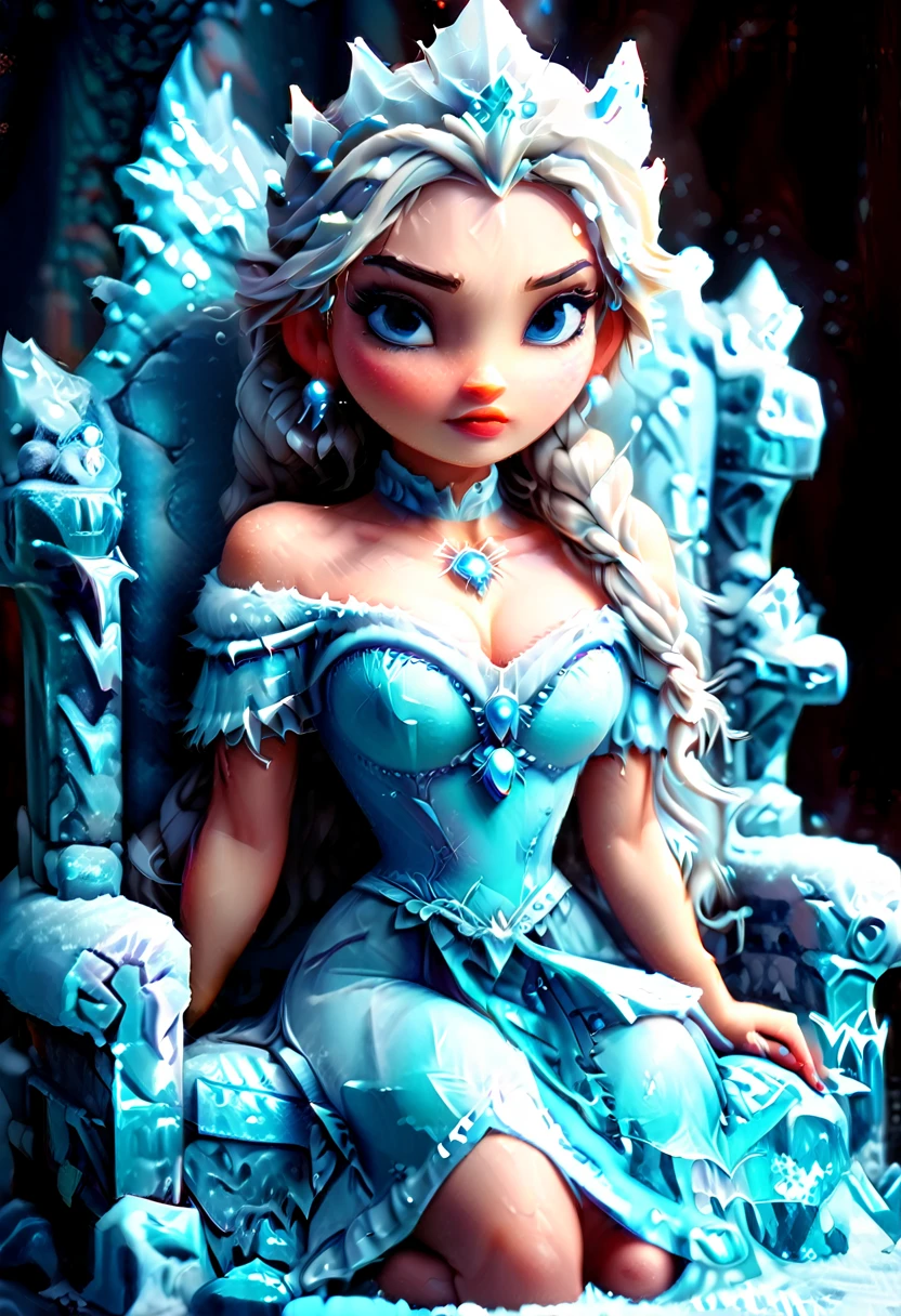 Arafed a picture of a frozen throne for an ice goddess, the goddess is sitting on her icy throne, wearing white and blue royal dress, glamorous dress, dynamic hair, bold intense eyes, extremely exquisite beautiful queen, perfect body, (anatomically correct: 1.3), ultra feminine, ultra detailed face, dark blue lips, azure glowing eyes, she sits on a (throne made from ice: 1.3) of regality, and might, throne carved from ice , legendary symmetric design, with (many carvings in the ice: 1.3), dynamic caevings on the handles decorated with (diamonds: 1.1), and (blue gems: 1.1), fantasy ice goddess hall room background, (masterpiece: 1.4) intense details, highly detailed, photorealistic, best quality, highres,16k, (ultra detailed:1.3(, masterpiece, best quality, (extremely detailed), close up, ultra wide shot, photorealistic, RAW, fantasy art, dnd art, fantasy art, realistic art,((best quality)), ((masterpiece)), (detailed: 1.5), ral-ntrgmstn, faize, IceMagicAI