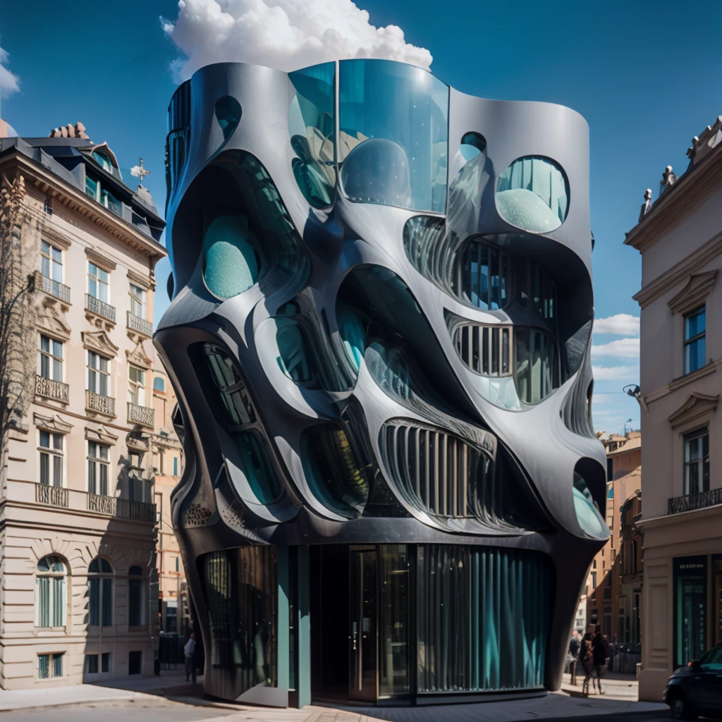 anciant rome forum building build in the rocks on the mountain with modern architecture details, dark gray colors of buildings modern details
