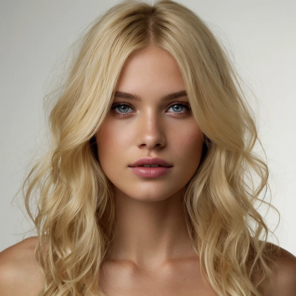 1girl in, age19, Solo, Long hair, Colossal , Looking at Viewer, blondehair, Bare shoulders, Brown eyes, jewely, Full body, a necklace, off shoulders, Sweaters, Realistic, A sexy