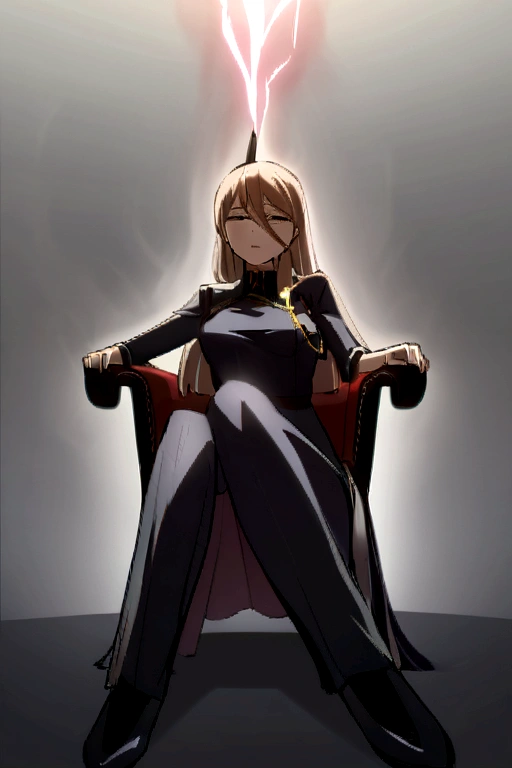 Anime girl sitting on a chair with an aura of superiority 