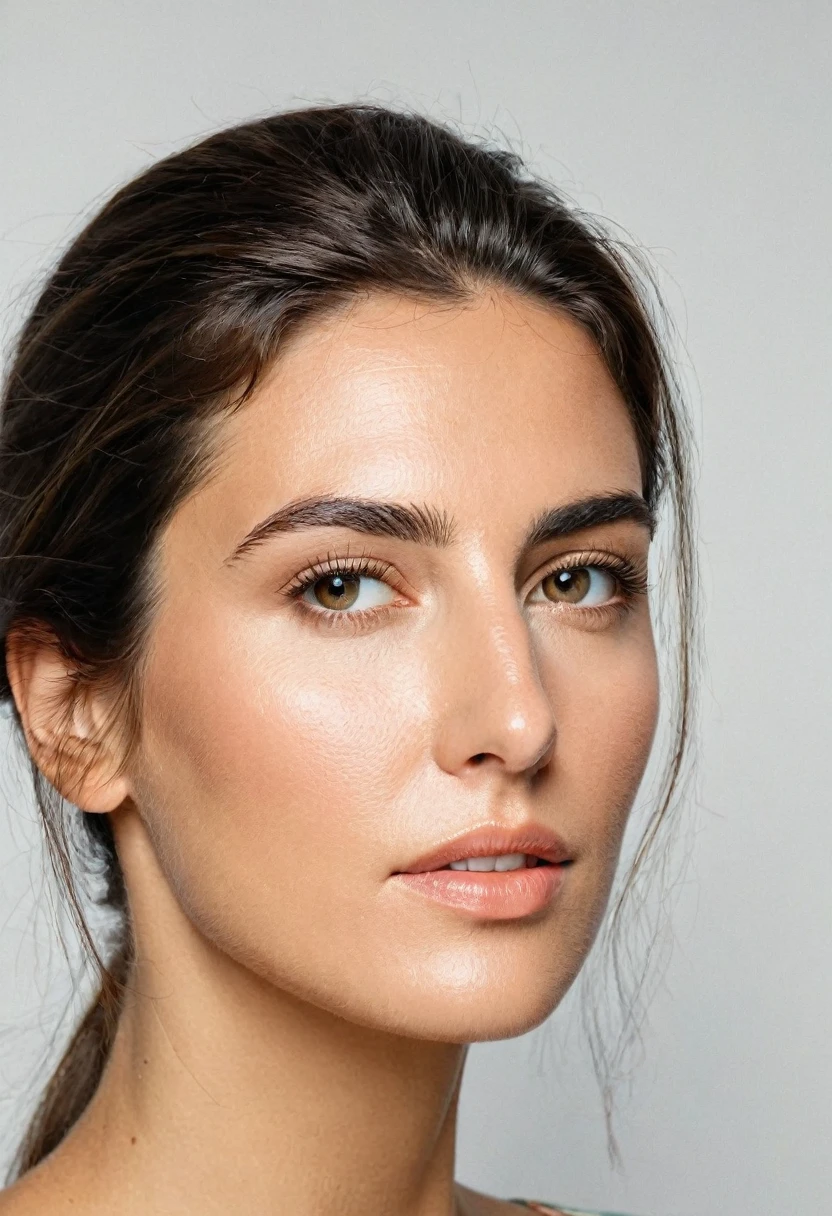 Portrait of Roberta Gemma, italian woman, 30 years old, face highly detailed, natural skin, light make-up.