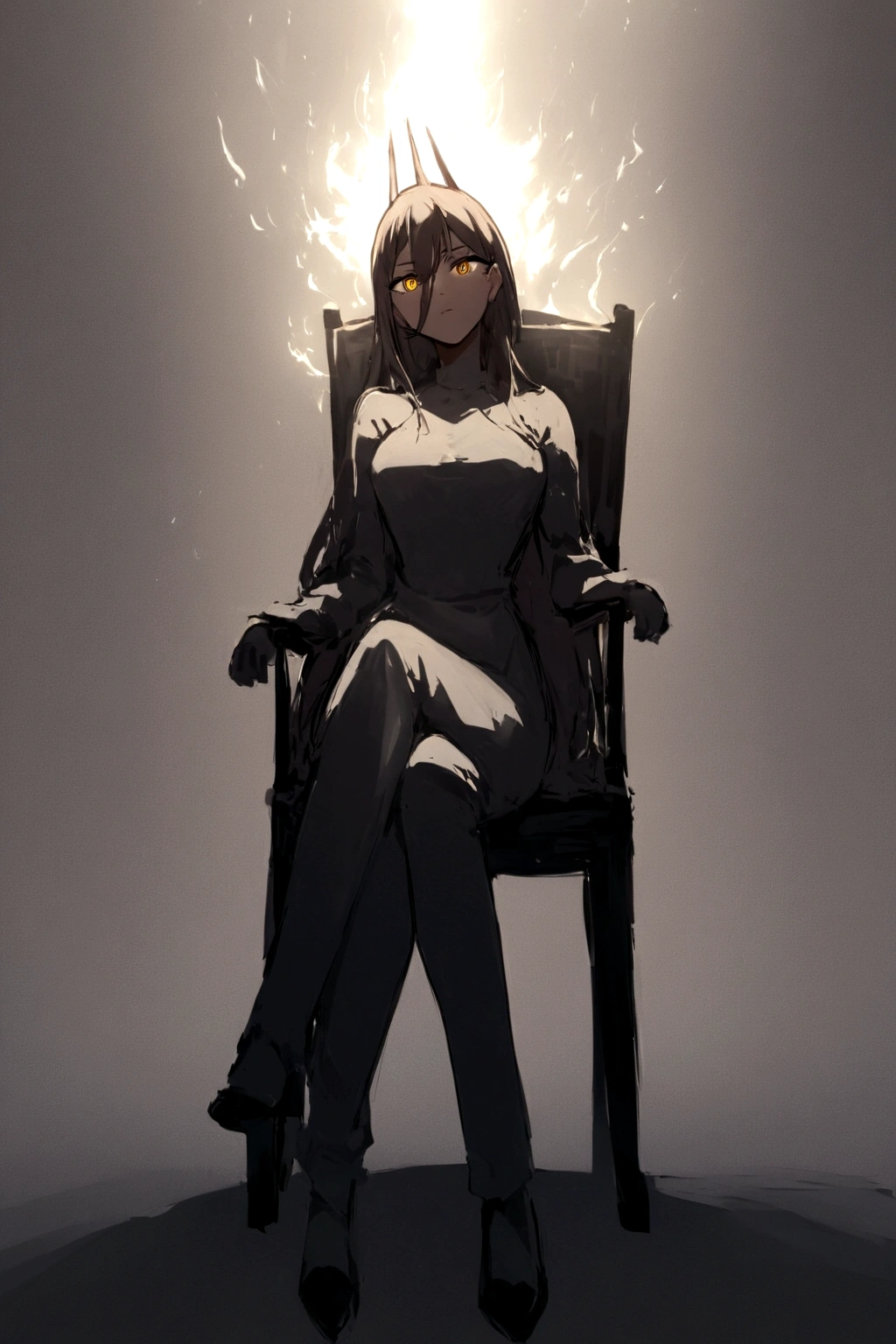 (work of art),anime girl, sitting on a chair, with an aura of superiority