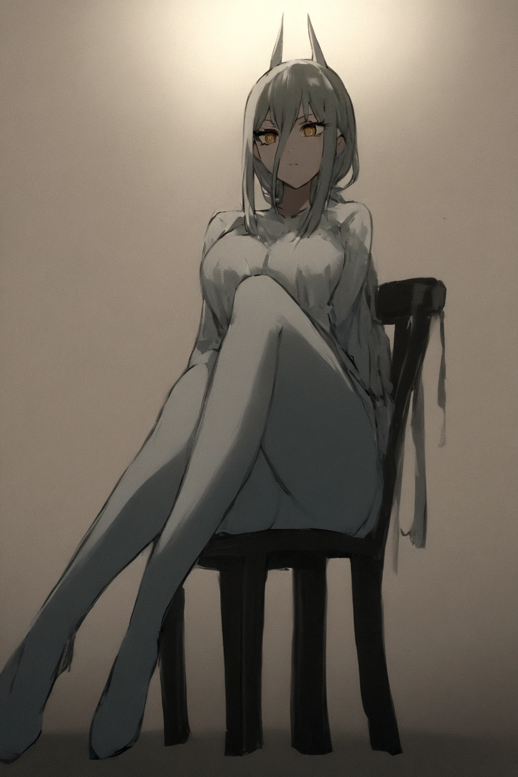 (work of art),anime girl, sitting on a chair, with an aura of superiority