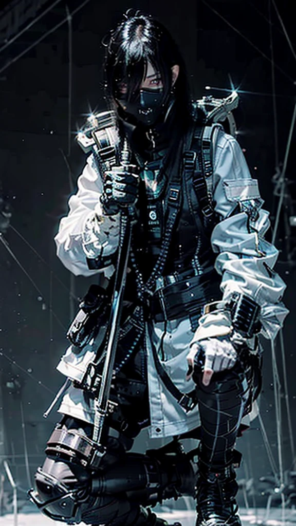 Surreal version of a woman kneeling down on one knee with sword in hand, very beautiful cyberpunk samurai,Sitting on one knee, cyberpunk anime art, cyberpunk samurai, cyberpunk anime art, cyberpunk anime, cgsociety 9, digital cyberpunk anime art, style of maciej kuciara .1girl, samurai armor, devil mask helmet, intricate, detailed ornaments, cold colors, metallic, Egyptian details, details very complex, realistic lighting, trending on social cgs, glowing eyes, facing camera, neon details, surreal details, full body portrait, Japanese atmosphere, lighting global, shadow, octane rendering, 8k, super sharp ta.((Best quality)), ((masterpiece)), (details:1.4), 3D, image of a female cyberpunk beautiful,HDR (High Dynamic Range),Beam Range,NVIDIA RTX,Ultra High Resolution,Unreal 5,Subsurface Scattering,PBR Textures,Post-processing,Anisotropic Filtering,Depth of Field, Maximum clarity and sharpness, Multi-layer textures, Albedo and Reflection maps, Surface shadows, Accurate simulation of light-material interaction, Perfect scaling, Octane rendering, Two-tone lighting Color, Wide Aperture, Low ISO, White Balance, Rule of Thirds, 8K RAW,white hair,
