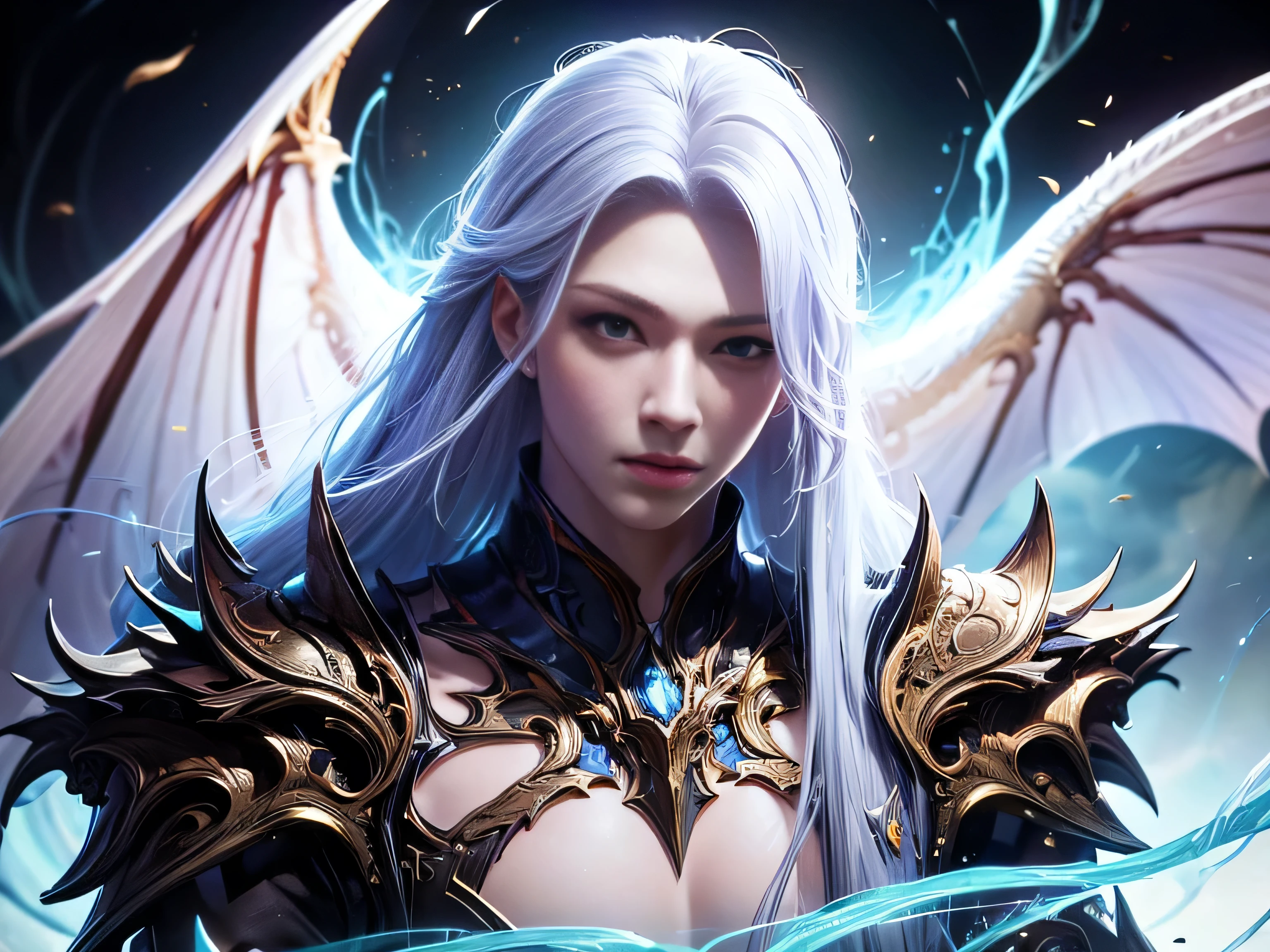 (Best Quality, 8K, Masterpiece, HDR, Soft Lighting, Picture Perfect, Realistic, Vivid), Male Humanoid Dragon (1.0), 1 Guy, Perfect Face, Super Detailed Photo of a Gorgeous Humanoid Dragon Man with Long White Hair, Side by Side lies a white dragon, Beautiful anime fantasy, background blur, anime fantasy, work in the style of Gouves, realism: 1.37, long white hair, plump lips, (Ultra high quality fantasy art), Masterpiece, male model, male character ultra high quality designs, detailed 8k anime art, realistic anime art, highest quality wallpapers, intricate ultra high quality accurate male characters faces, high quality designs and accurate physics (fantasy - ultra high quality art), dark fantasy style), masterpieces, super high quality quality characters, anime resolution - 8K, realistic anime art, wallpapers with the highest quality illustrations, ultra-high detail faces, high-quality design and accurate physics), color, depth of field, shadows, ray tracing, high-quality execution. -high quality and 8K resolution, (Accurate simulation of the interaction of light and materials)], [High-quality hair detail [Read more about beautiful and shiny white hair]], (Beautifully detailed hands [perfect fingers [Perfect nails]]], (perfect anatomy ( perfect proportions)))) [[Full-length]], [Perfect combination of colors (Accurate imitation of the interaction of light and material)], [art that conveys the meaning of the story](modified)