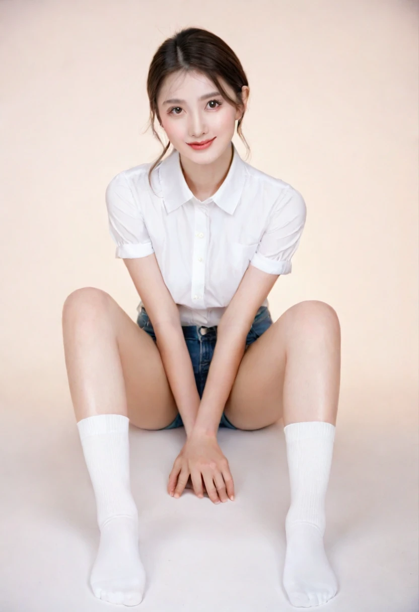 A woman in white socks posing for a photo