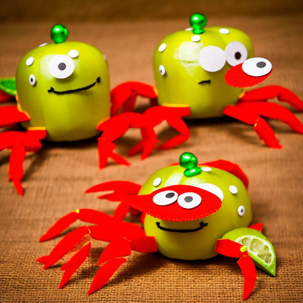 A dancing pickle wearing a crab costume