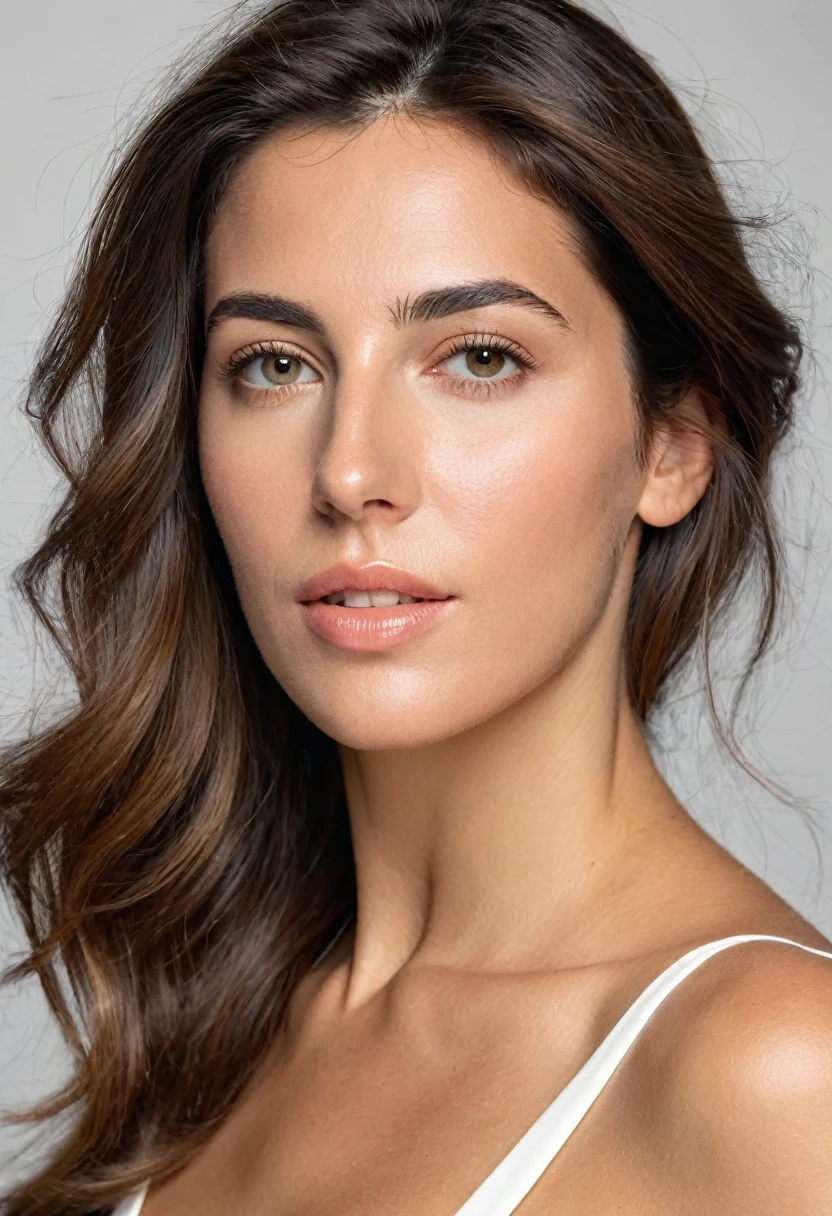 Portrait of Roberta Gemma, italian woman, 30 years old, face highly detailed, natural skin, light make-up.