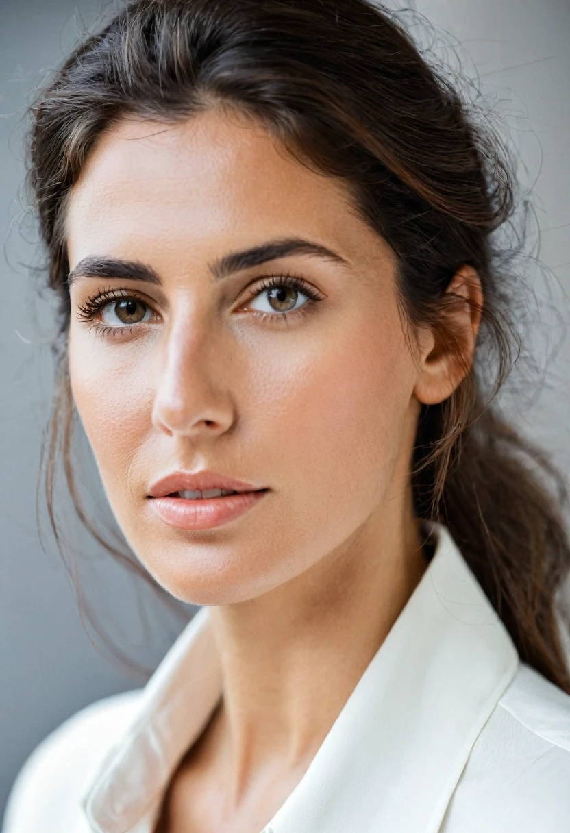 Portrait of Roberta Gemma, italian woman, 30 years old, face highly detailed, natural skin, light make-up.
