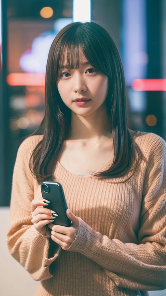((Beautiful girl holding a mobile phone in her hand)) 4K 8K:: Realistic::4. Cyberpunk::1 --v 4 --Quality 2