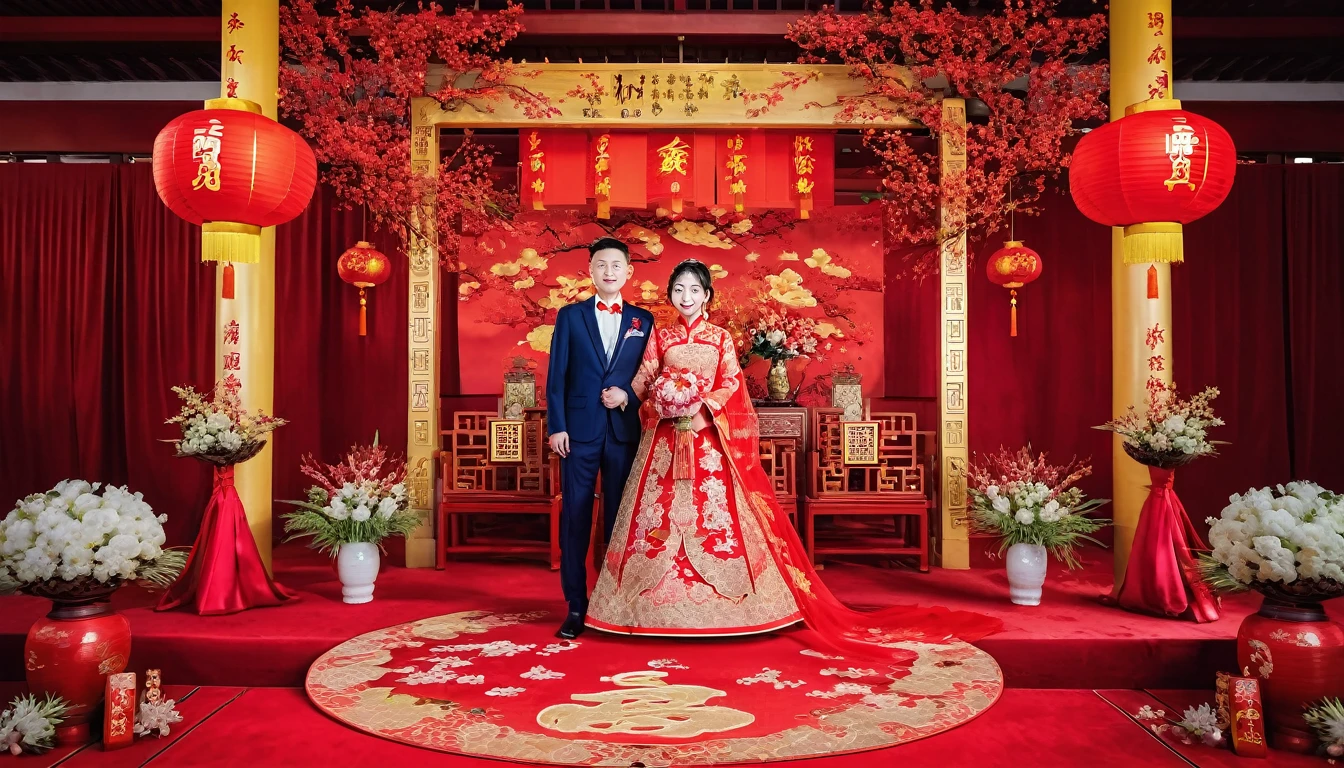 Traditional Chinese wedding,Welcome。RAW photos,Best quality,(reality,照⽚reality感:1.3),masterpiece,Extremely exquisite and beautiful,High resolution,Original,Perfect lighting,(Extremely detailed CG:1.2),Unification,2k wallpaper,Amazing,Fine details