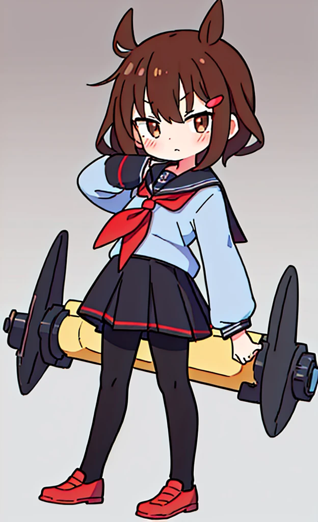 masterpiece,Highest quality,1 Girl,alone,Pokémon-like art style,(bold:1.6),(flat:1.5), BROWN_HAIR,SHORT_HAIR,HAIRCLIP,HAIR_ORNAMENT,BROWN_EYES,SERAFUKU,SCHOOL_UNIFORM,RED_NECKERCHIEF,黒いプリーツスカート,LONG_SLEEVES,BLACK_PANTYHOSE,