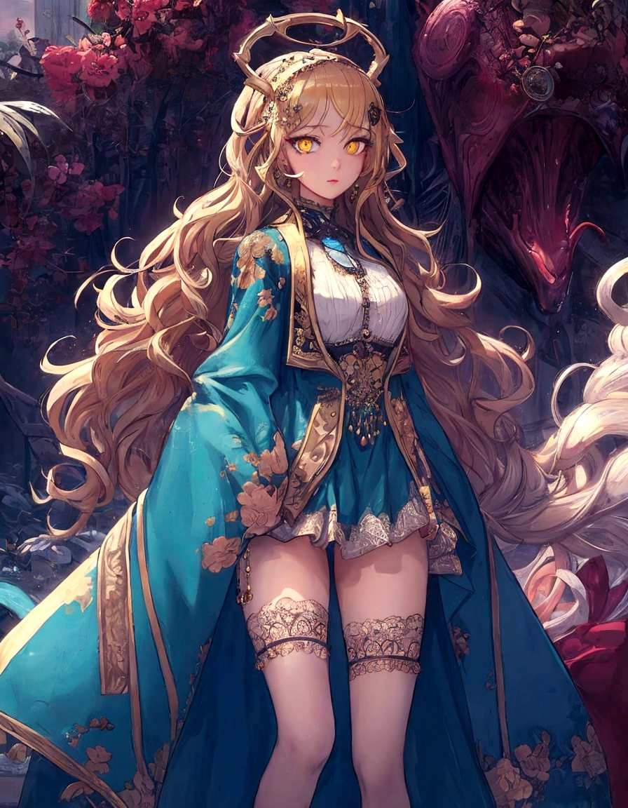 best quality, masterpiece, (realistic:1.2), 1 girl, long blonde , left yellow eye, right red eye,Front, detailed face, beautiful eyes