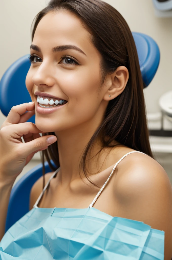 Woman with braces in a dental office