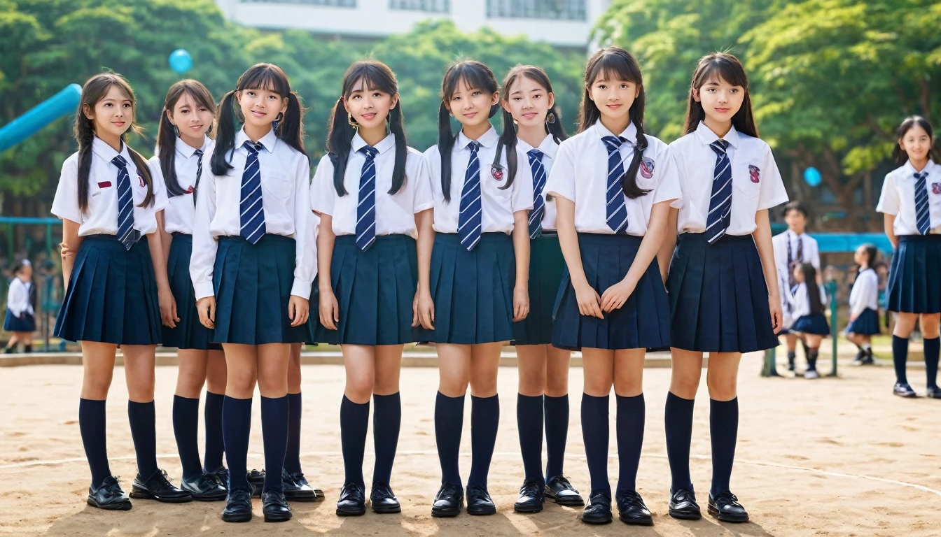 Convocation ceremony, students wearing school uniforms,Standing on the playground。(RAW photos,Best quality),(reality,照⽚reality感:1.3),masterpiece,Extremely exquisite and beautiful,High resolution,Original,Perfect lighting,(Extremely detailed CG:1.2),Unification,2k wallpaper,Amazing,Fine details