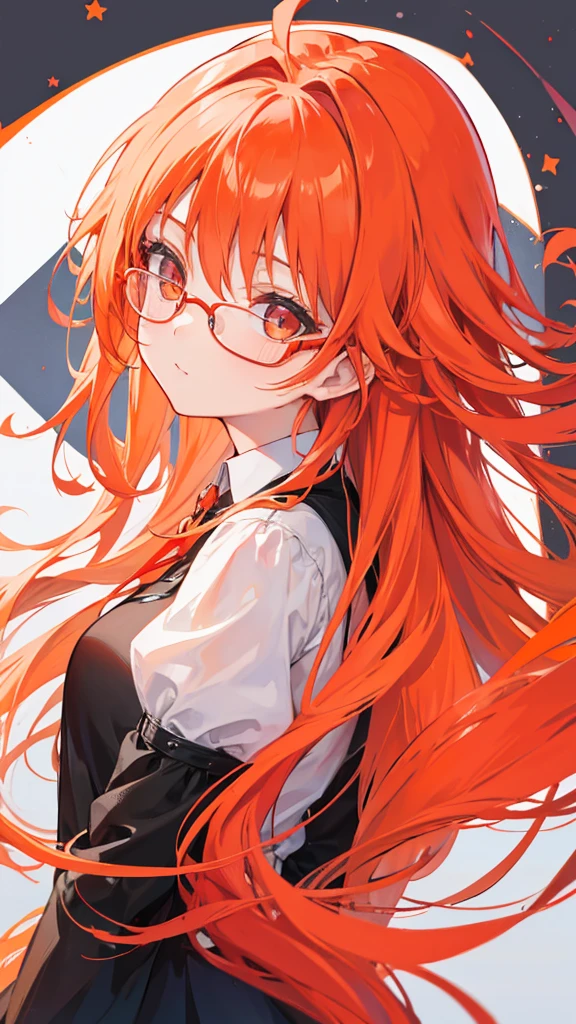 Girl with long orange hair wearing red glasses