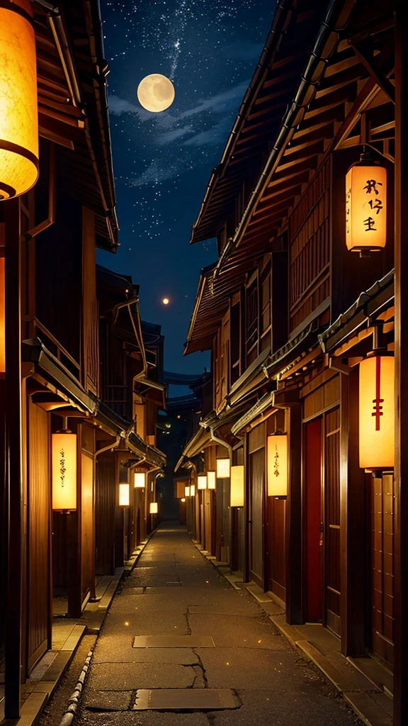 Official Art, Ancient Japan, treeTSakura Streets, (Lots of Fireflies), (Night), (Moon), (Star), Lights, Beautiful Landscapes, Epic Landscapes, Realistic Lights, Masterpiece, High Quality, Beautiful Graphics, High Detail , Global Illumination, Unreal Engine Rendering, Octane Rendering, (HDR: 1.3)