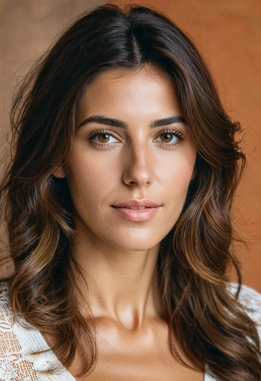 Portrait of Roberta Gemma, italian woman, 30 years old, face highly detailed, natural skin, light make-up.