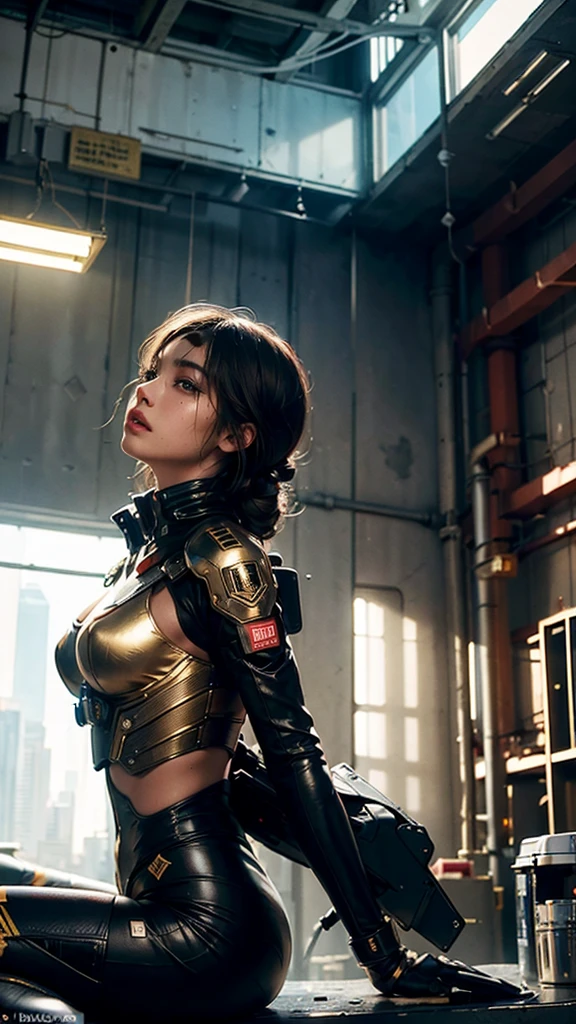 (1girl:1.3), solo,__body-parts__, official art, unity 8k wallpaper, ultra detailed, beautiful and aesthetic, beautiful, masterpiece, best quality, RAW, masterpiece, super fine photo,, best quality, super high Resolution, photorealistic, sunlight, full body portrait, stunningly beautiful,, dynamic pose, delicate face, vibrant eyes, (side view), she is wearing a futuristic captan american mech, red and gold, Highly detailed abandoned warehouse background, detailed face, detailed complex busy background, messy, gorgeous, milky, high detailed skin, realistic skin details, visible pores, sharp focus, volumetric fog, 8k uhd, dslr camera, High quality, film grain, fair skin, photorealism, lomography, sprawling metropolis in a futuristic dystopia, view from below, translucent