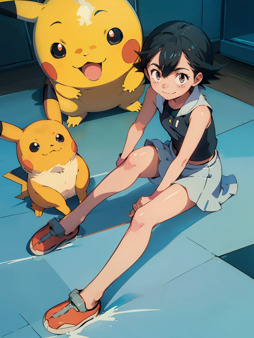 Perfect picture, no persons,{Pokemon }{Pikachu }{full body},{Have a Poké Ball},,4K picture quality, Cinematic,,{Gamine},{small body },cute expression,face perfect,｛ showing a smile｝