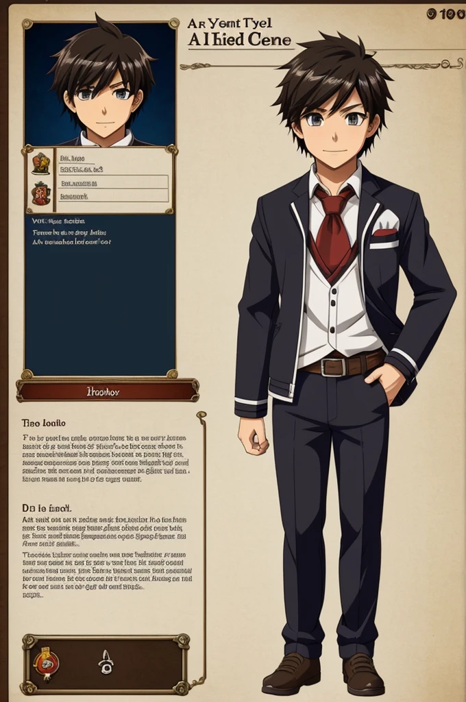 I need to create a 12 year old student boy for a full body anime type mestizo homework center leveling campaign