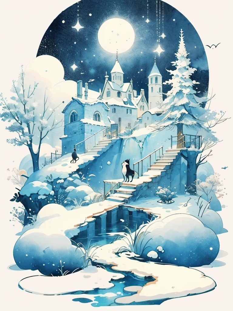(((work of art))),best qualityer, white city, snow mountain, scenario, sky, plein-air, water colour (average), Traditional media,
