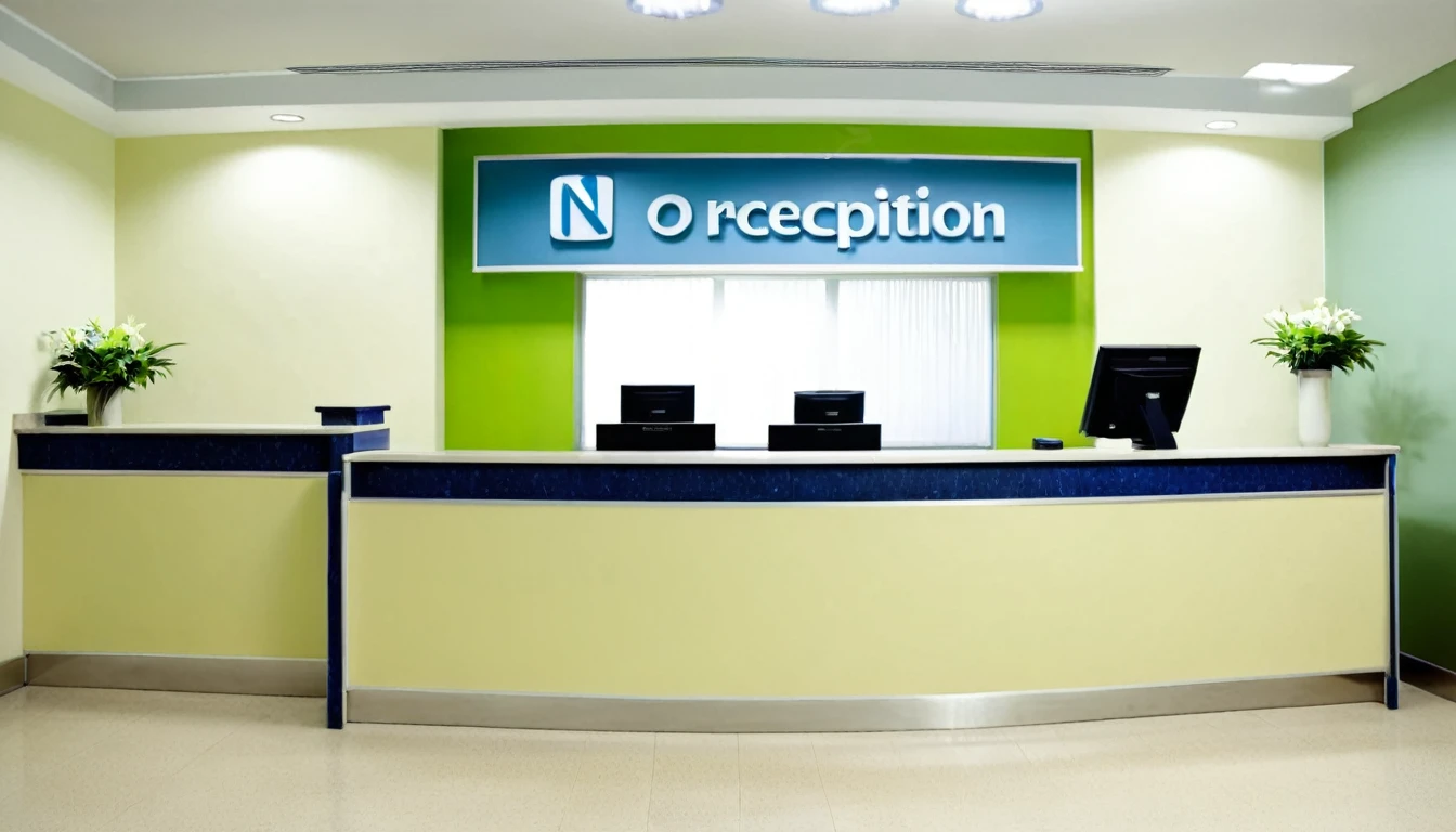 hospital reception, no people, computer at reception