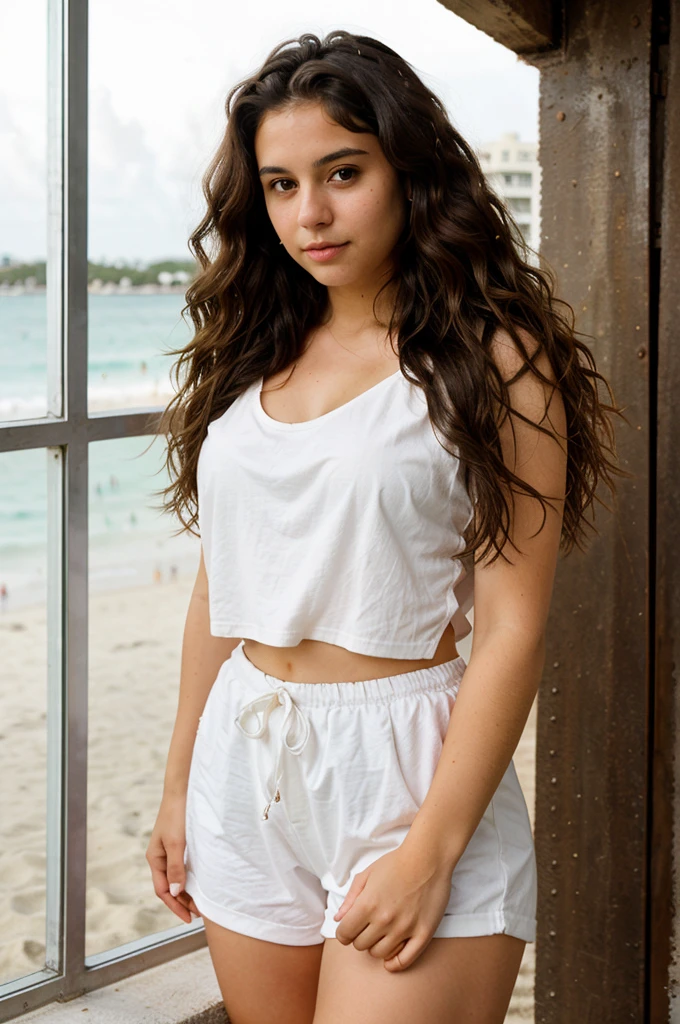 1 woman,22 years old , wavy hair, dark brown eyes, a miami