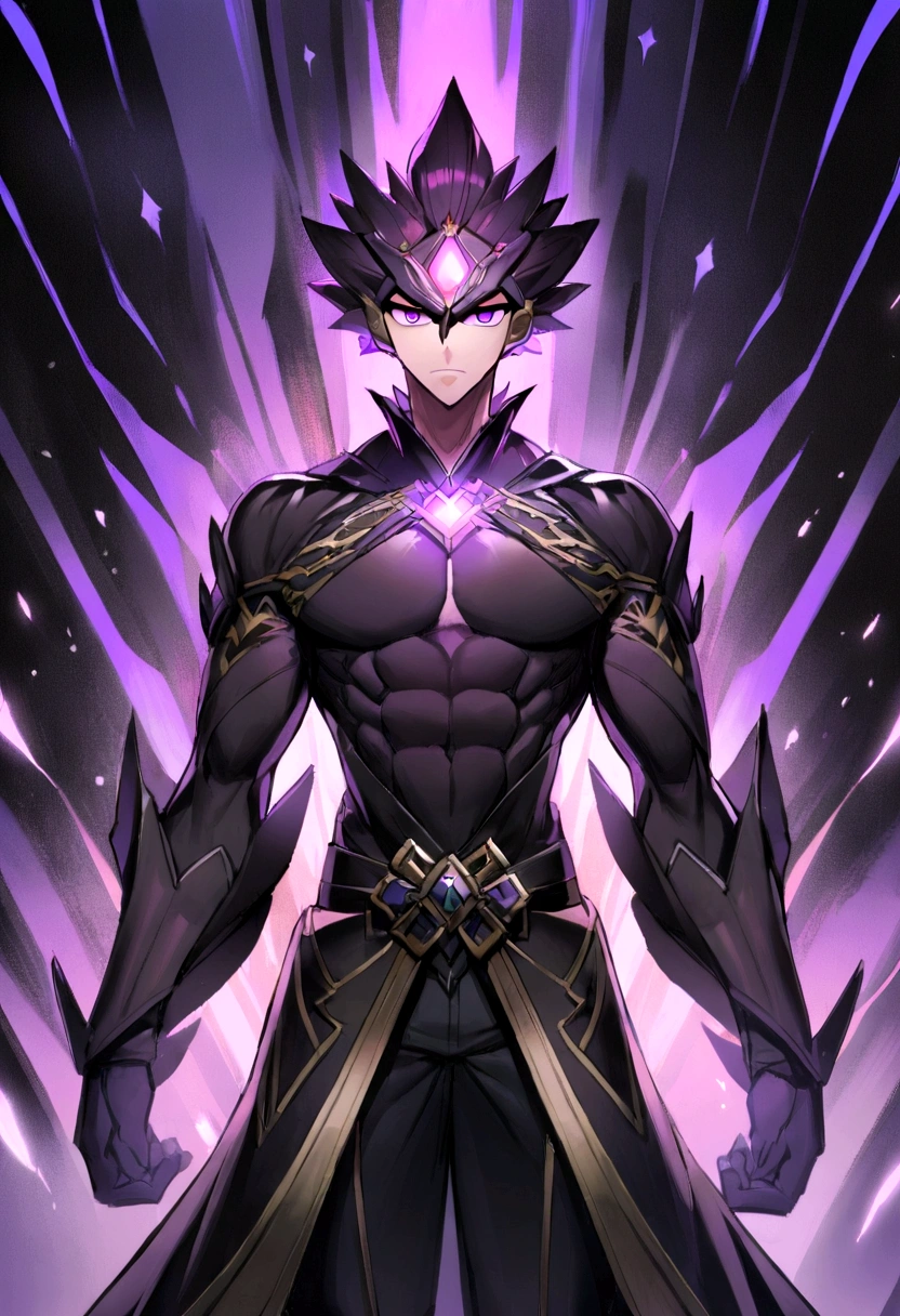 1 man,1 chico,muscualr,black fur,purple eyes, trained, It lasts