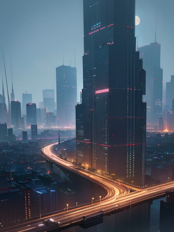 (best quality,4k,8k,highres,masterpiece:1.2),ultra-detailed,(realistic,photorealistic,photo-realistic:1.37),city night, view of the moon, neon lights, bustling streets, skyscrapers, busy traffic, reflection on wet pavement, vibrant nightlife, people strolling, moonlight casting shadows, late-night cafes, glowing windows, dramatic contrast, urban landscape, midnight serenity, mysterious atmosphere, glowing signs, illuminated billboards, futuristic cityscape, enchanting ambiance, starry sky, dreamlike setting, cinematic feel, dynamic composition, energetic city, night photography, nocturnal beauty