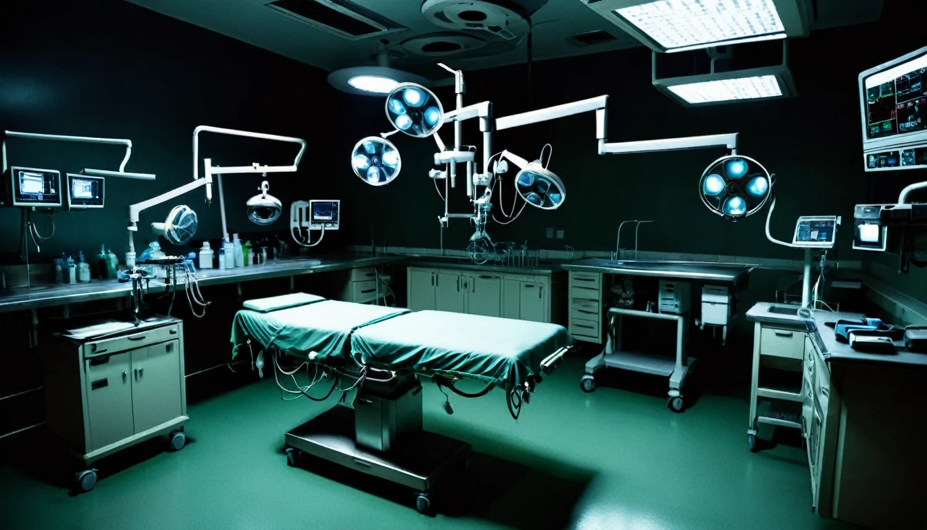 hospital, operating room, full of equipment, sinister, dark environment