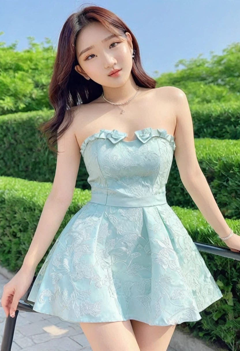 Upper class girl in elegant formal dress of random color、