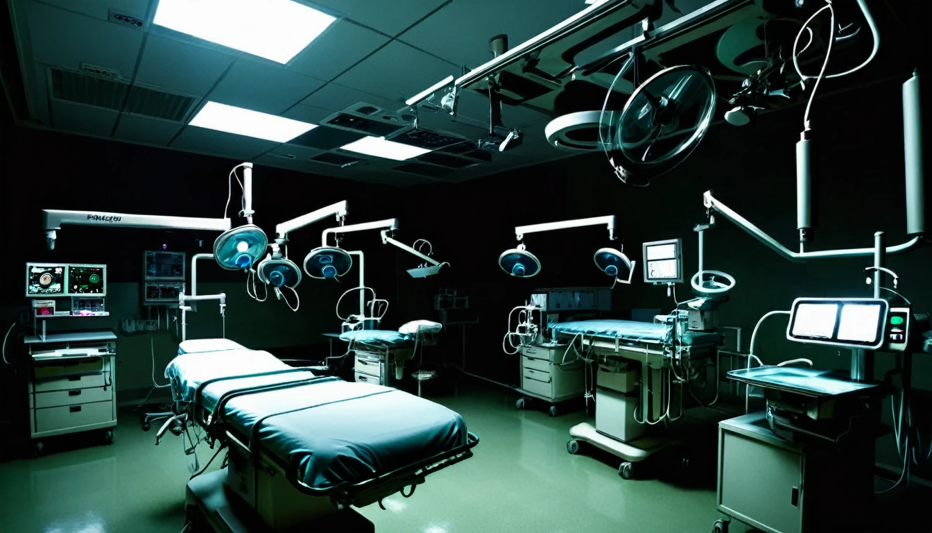 hospital, operating room, full of equipment, sinister, dark environment