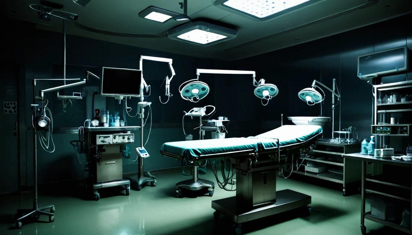 hospital, operating room, full of equipment, sinister, dark environment