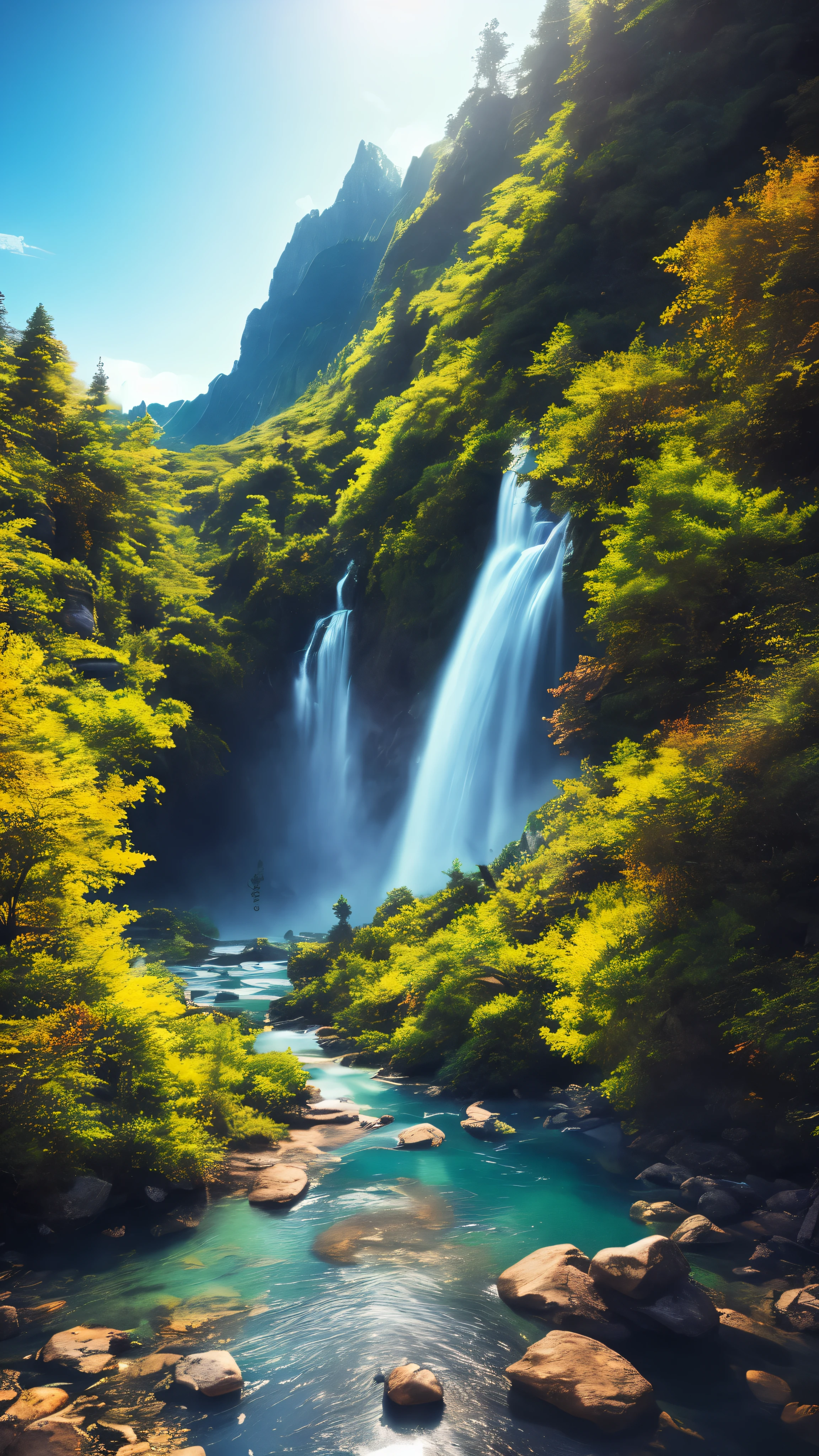 masterpiece, 最high quality, high quality, Very detailed CG Unity 8k wallpaper, landscape, Outdoor, zero, cloud, zero, No humans, Mountain, landscape, water, wood, 青zero, waterfall, cliff, nature, lake, river , 曇りzero, Award-winning photography, bokeh, Depth of written boundary, HDR, Bloom, chromatic aberration, Photorealism, Very detailed, Trending on artstation, Trending on CGsociety, complicated, High detail, dramatic, Mid-Journey Art With realistic high definition images,