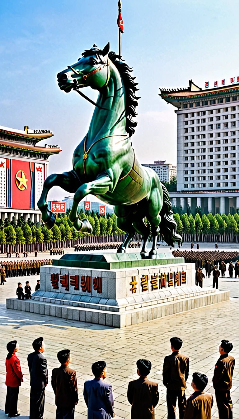 Kim Jong Un, slowly riding horse, public appearance, people watching