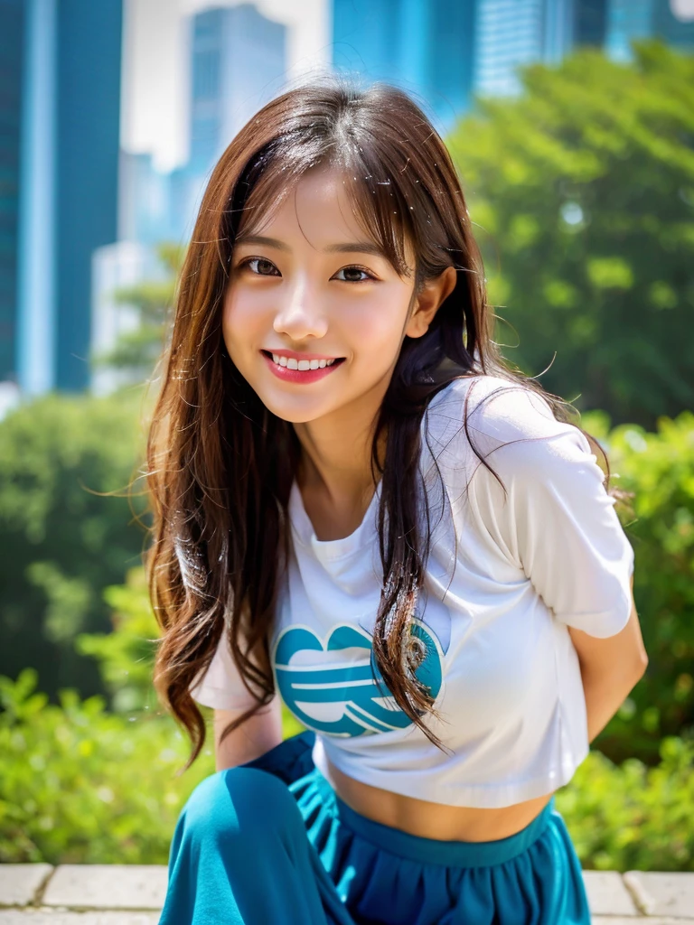 (1girl:1.2), (big smile), beautiful face, Amazing face and eyes, long silky brown hair, wearing white t shirt, delicate, (Best Quality:1.4), (Ultra-detailed), (extremely detailed beautiful face), cute smile, brown eyes, (highly detailed Beautiful face), (summer high school uniform:1.2), (extremely detailed CG unified 8k wallpaper), Highly detailed, High-definition raw color photos, Professional Photography, Realistic portrait, Extremely high resolution, smiling, (Clouds all over the sky, cloudy sky, lots of clouds:1.5), (cloudy day:1.5), half figure,