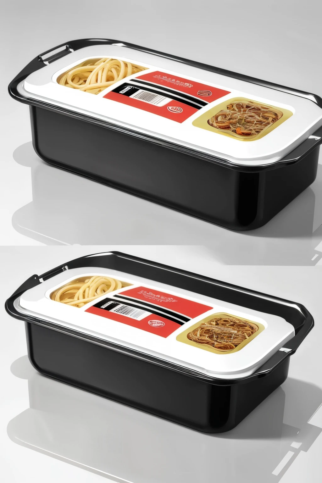 design a rectangular metal plastic packaging for noodles, I can&#39;t see the content, with flashy colors