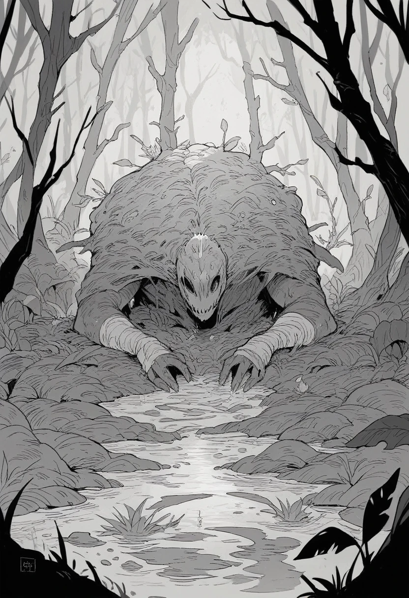 8-bit, black and white, 15th century European Knight, swamp lands,