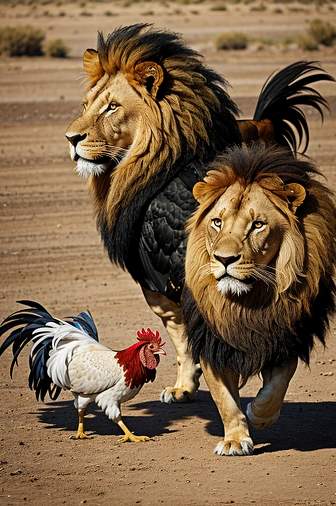 Create an image of the mix between a Lion and a Rooster