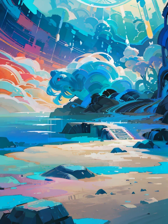 dancing light reflections,subtle touches of sunlight,peaceful and otherworldly,peace of mind in motion,rhythmic ebb and flow,immerse yourself in vivid tones,whimsical and charming landscape,serene underwater charm,Marvel at the hidden wonders，correct simple compostiotomy，surreal dreams，Surreal art fantasy style.，Epic digital fantasy art style.