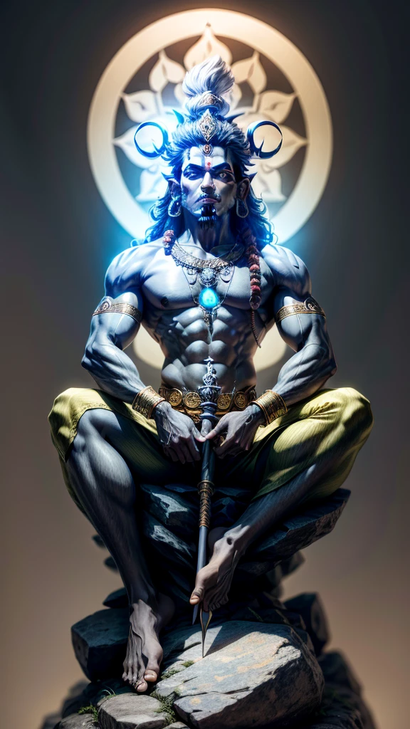 a man sitting on a rock with a spear, god shiva the destroyer, lord shiva, shiva, indian god, hindu godbody, hindu god, amazing wallpaper, hindu gods, hd wallpaper, inspired by Kailash Chandra Meher, hinduism, narasimha, by Daryush Shokof, attractive male deity, hanuman!! head building