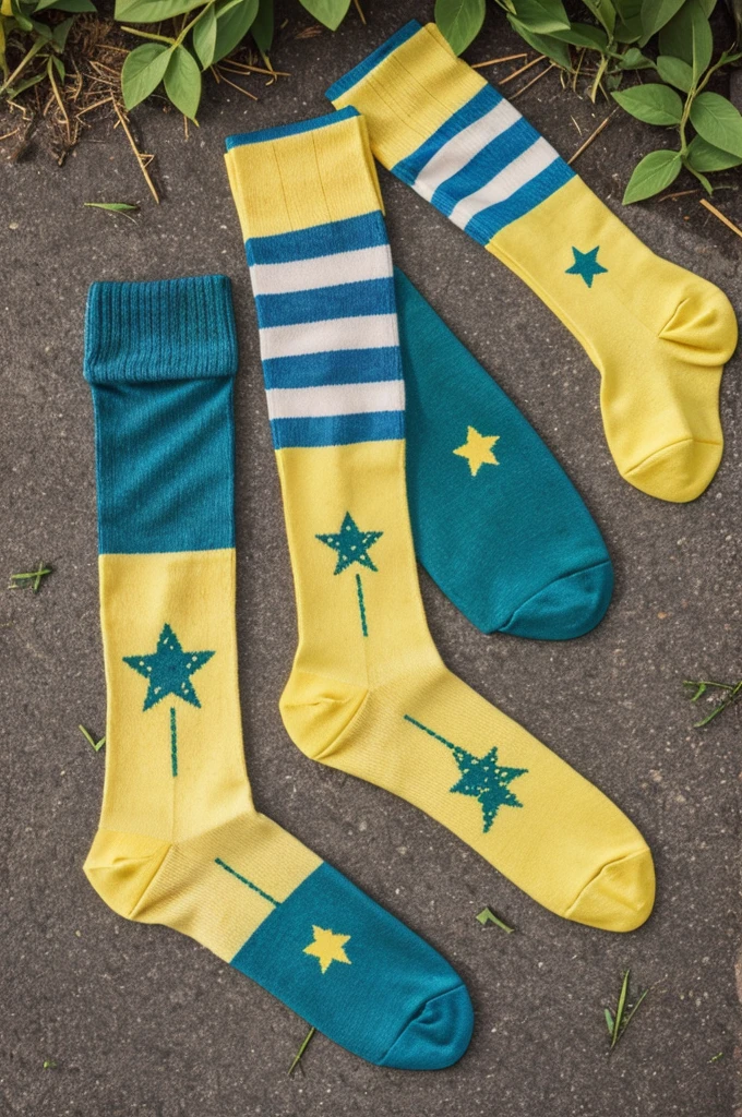 logo on handmade socks with the name of "happy socks" with blue colors, yellow and green