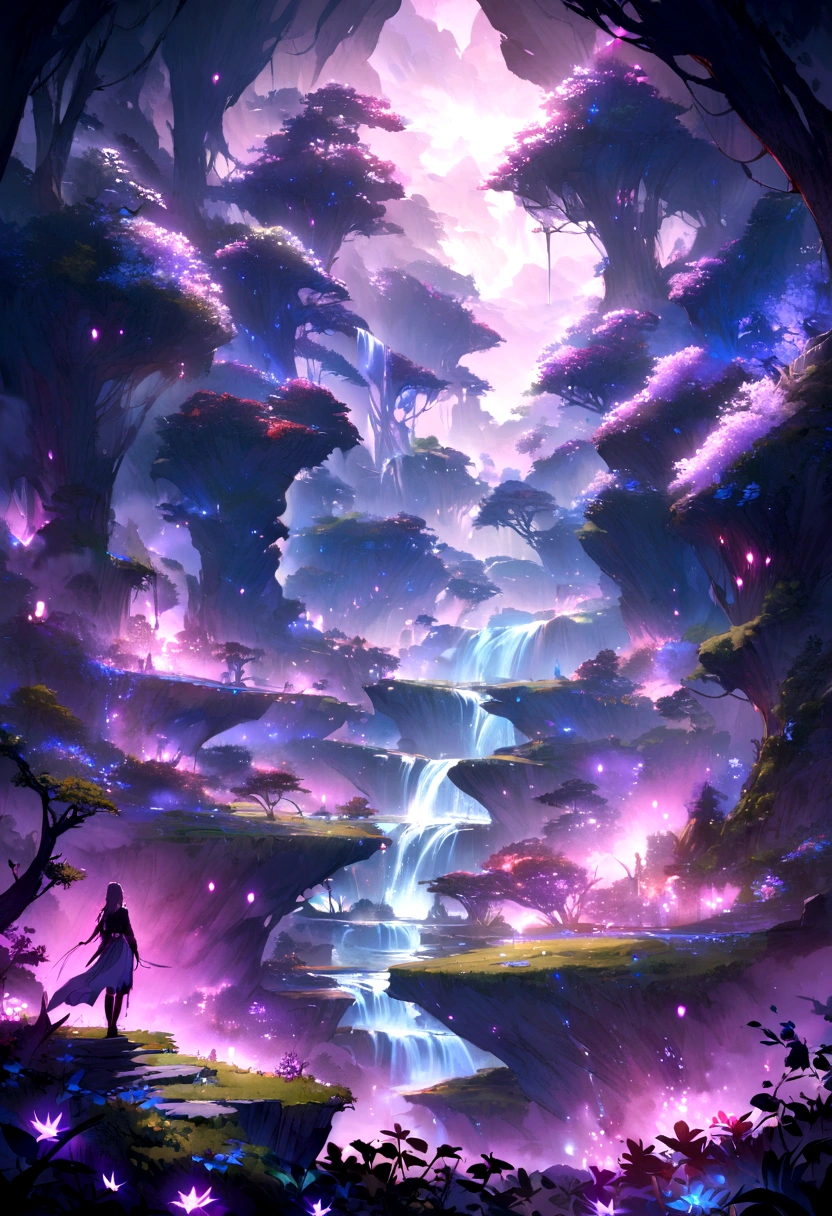 Best Quality, Masterpiece, beautiful wild and natural fantasy landscape with bright lights