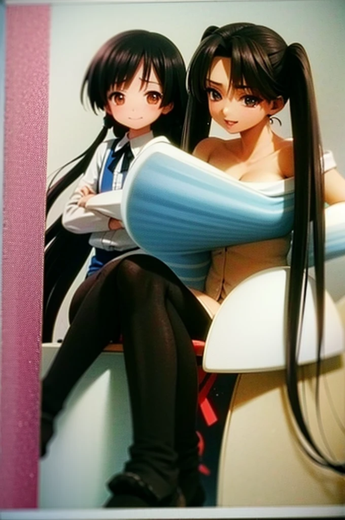 ((masterpiece)), (Highest quality),cute, (Super Long Hair),A lot of hair,smile,Two people,In the sleeper express,Black Hair,Ponytail or twin tail,Sit down
