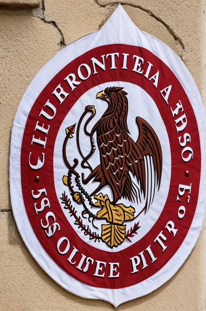 Shield of political party in cherry color with white, the political party has the name of Güera and this political party is from Mexico 